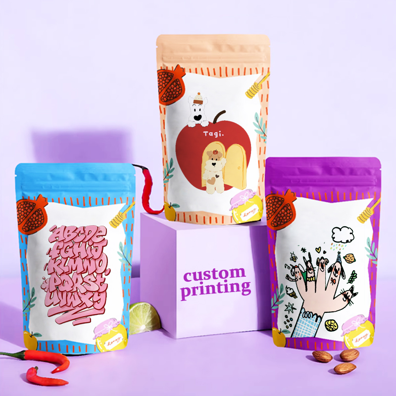 Food Lovers Snacks - アルミホイル袋 スタンドジッパーバッグ カスタムフルカラー印刷 ペットスナック、ドライフルーツ、クッキー、ナッツ包装用ポーチ