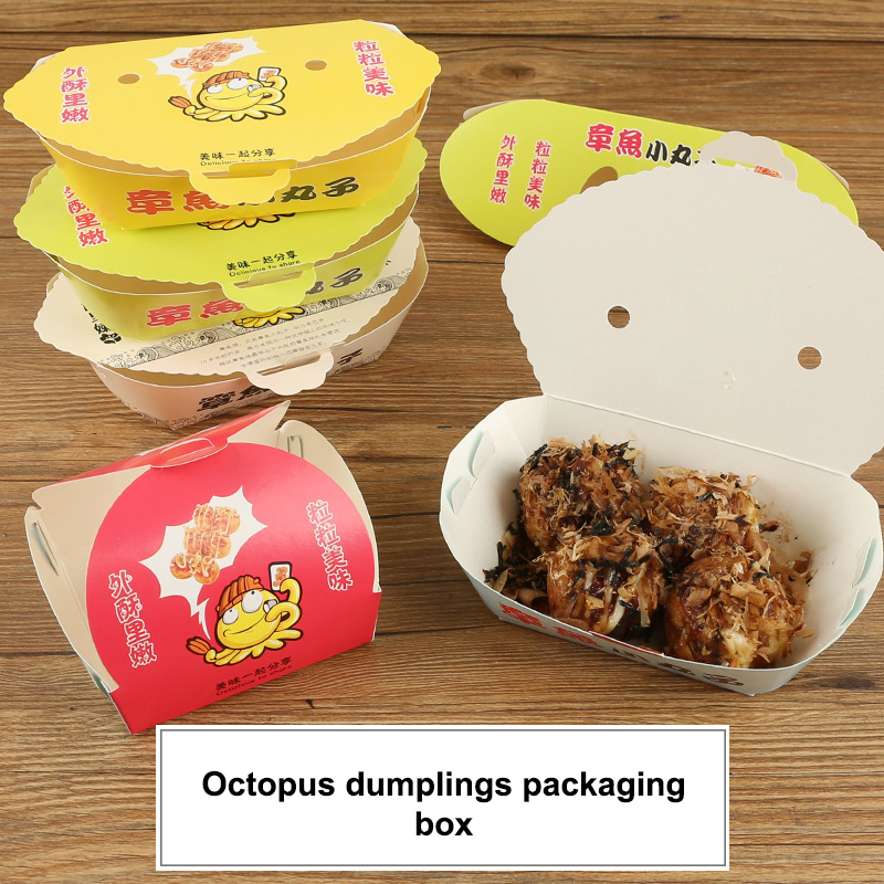 Food Packed Snacks - 100 個使い捨て漫画タコボール包装箱日本の屋台の食べ物たこ焼きテイクアウトスナック包装容器パーティー