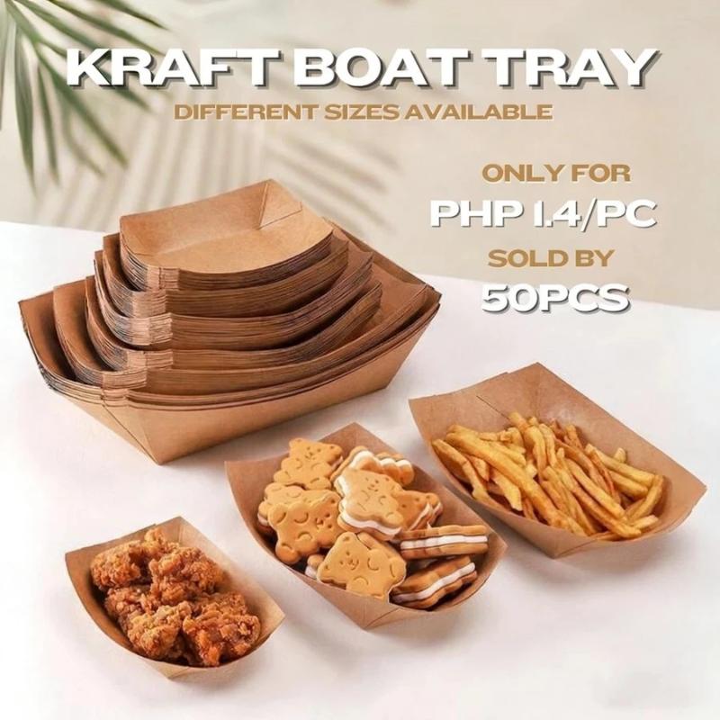 Food Packed Snacks - クラフトボートトレイ使い捨てホットドッグボートクラフト紙食品包装トレイスナックバーベキューパーティー食器フードボートトレイ