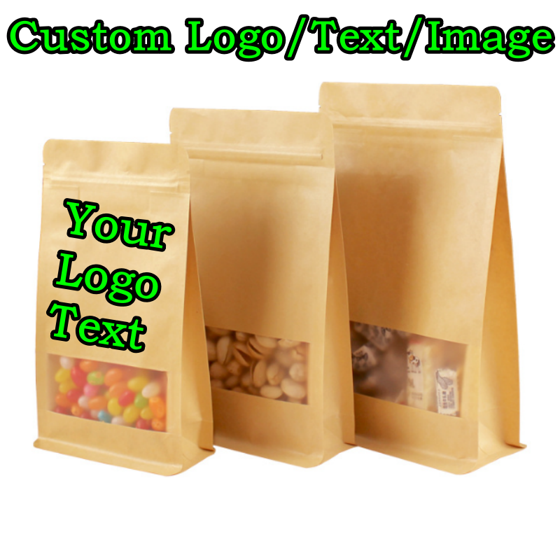 Logo Food Snack - 50枚入り 3D立体クラフト紙窓付きジップロックバッグ DIYロゴ印刷 抹茶スナック ティー ドリップコーヒー