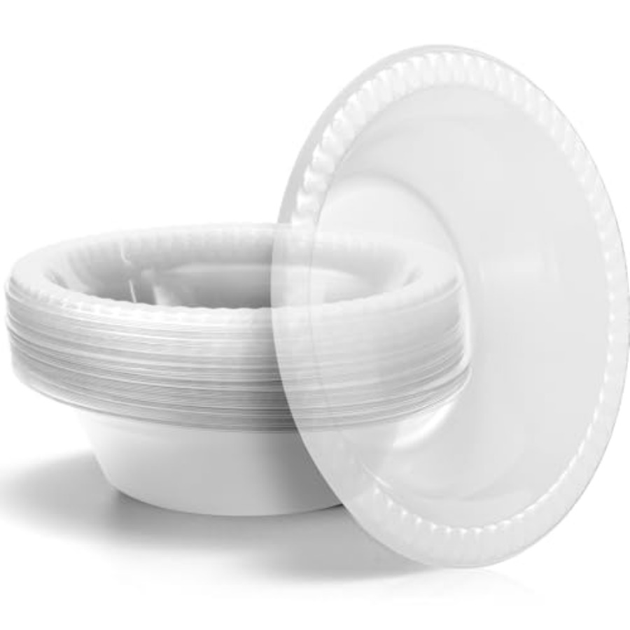 Food Packed Snacks - 30個入り 12オンス使い捨てプラスチックボウル デザート、アイスクリーム、サラダ、スープ用サービングカップ パーティー、ピクニック、食品、軽食に