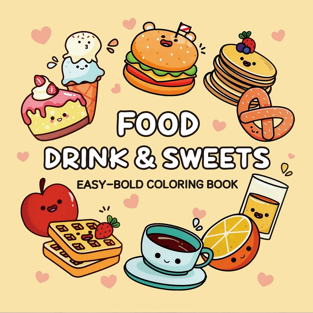 Food Snacks Coloring Book - 食品、飲み物、お菓子 大人向けの簡単な大胆な塗り絵 かわいい描画ブック クリスマスパーティーや誕生日に最適なギフト