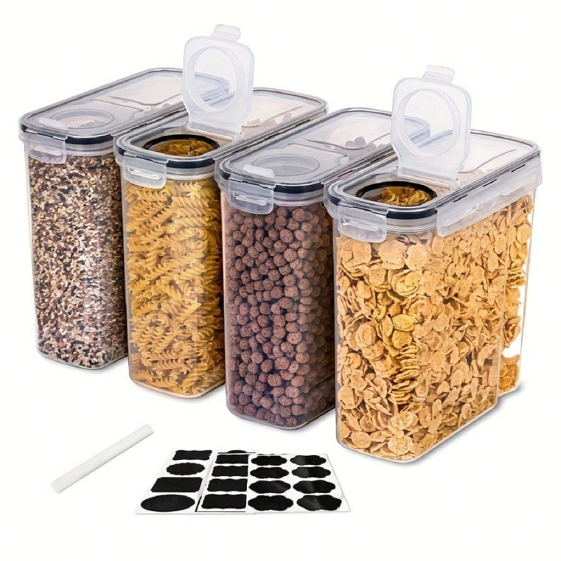 Food Packed Snacks - 4個セット 密閉シリアル・乾燥食品保存容器 キッチンパントリー用 小麦粉・砂糖・米・ナッツ・スナック用 4L