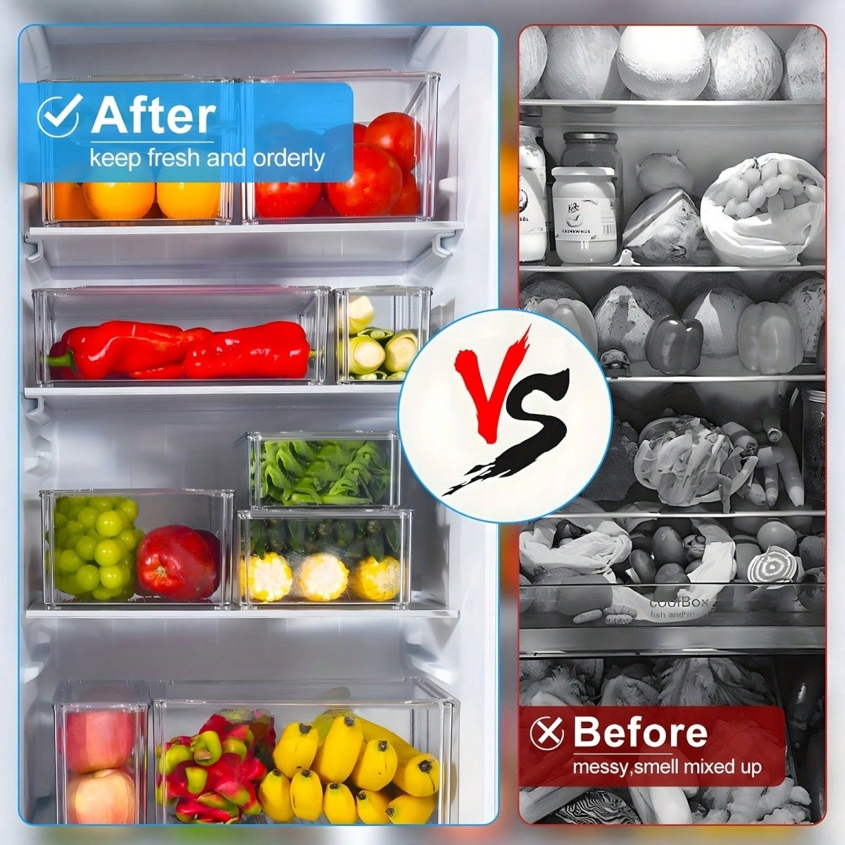 7個/14個セットの積み重ね可能な冷蔵庫用収納ボックス（蓋付 - Food Packed Snacks のレビューと価格