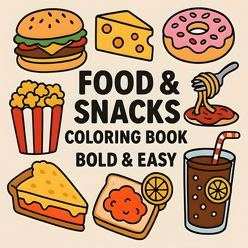 厚手の食品＆スナックをテーマにした塗り絵ブック、滲み防止スト - Food Snacks Coloring Book のレビューと価格