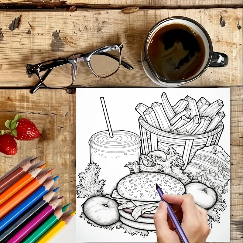 大人向けのファーストフード塗り絵ブック、かわいい描画ページ、 - Food Snacks Coloring Book のレビューと価格